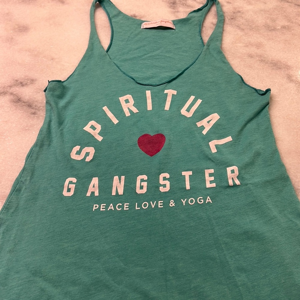 Spiritual Gangster green tank top graphic small